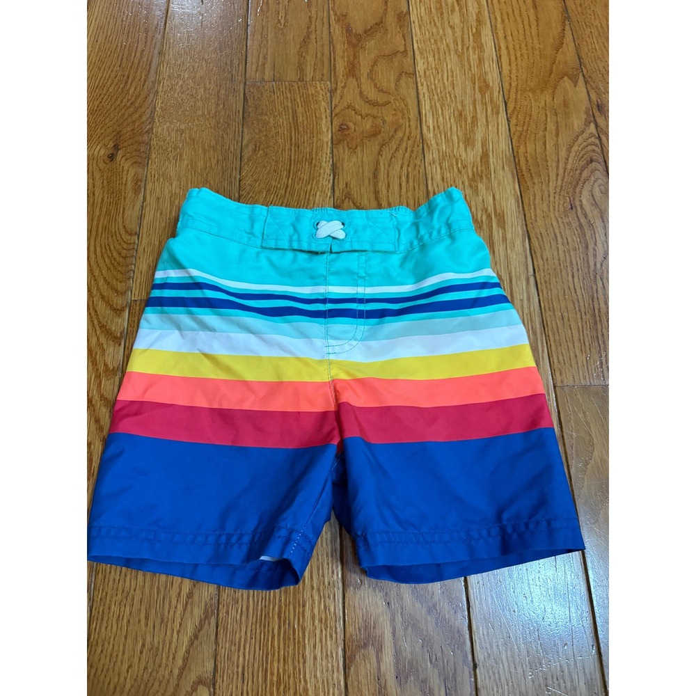 Cat & Jack Boys 3T Rainbow Striped Swim Trunks Teal Blue Orange Board Shorts